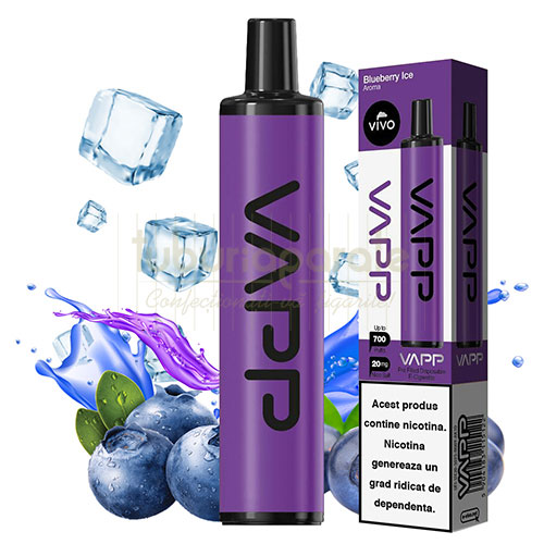 Mini narghilea portabila de unica folosinta cu 700 pufuri si aroma de afine racoritoare VAPP Blueberry Ice (20 mg)